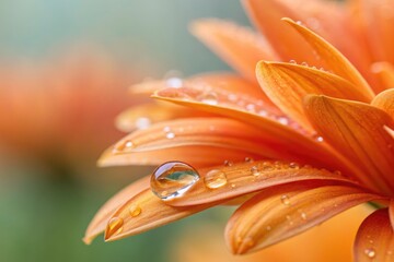 Close-up of Orange Flower Petals With Dew Drops Glistening in the Sun