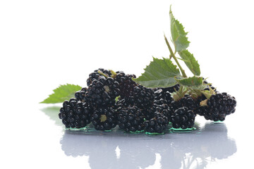 Natural blackberries close-up with leaves