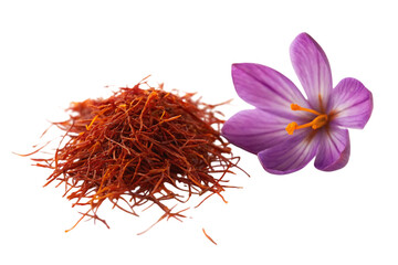 Fototapeta premium Luxurious saffron threads and delicate crocus flower, precious spice for culinary and medicinal use, natural ingredient