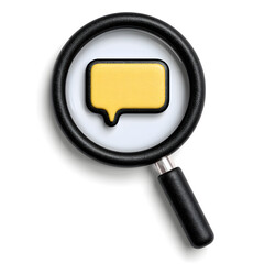 Message Inquiry: A close-up shot captures a sleek black magnifying glass, its lens focused intently on a vibrant yellow speech bubble. This image represents the act of finding answers.
