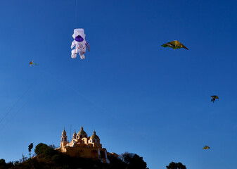Cholula,Mexico,February-16-2025: Colorful fiesta in the skies of Cholula
