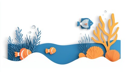 Colorful Underwater Scene with Fish and Marine Life Elements