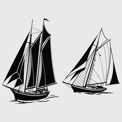 Sailboat with full sails image silhouette design vector art and illustration