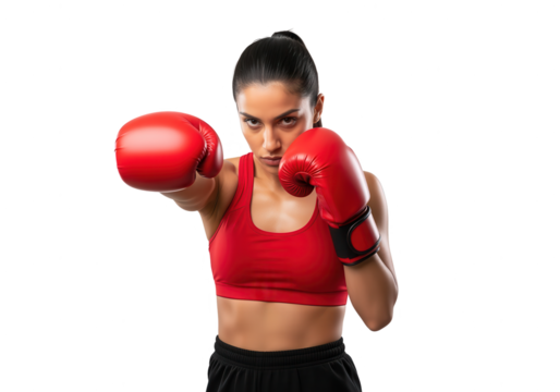 Female Boxer in Red Gloves. Strong Woman, Fitness and Determination