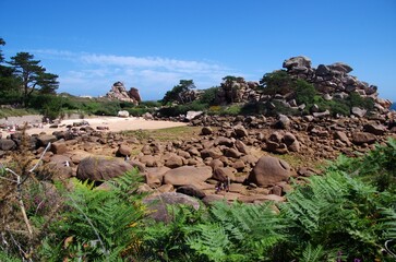 Beach on the Pink Granite Coast in Brittany in France, Europe