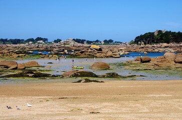 Beach on the Pink Granite Coast in Brittany in France, Europe