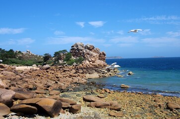 Beach on the Pink Granite Coast in Brittany in France, Europe
