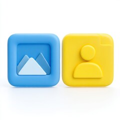 3D Two app icons in blue and yellow isolated on white background