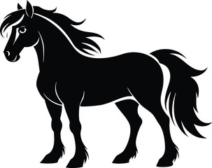 Clydesdale horse silhouette, draft horse line art, strong equine vector, farm animal drawing, minimal livestock icon
