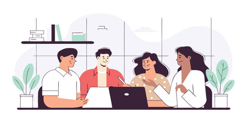  Office Meeting and Team Discussion Vector Illustration