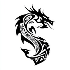 Monochrome Dragon Tattoo Design: Tribal Illustration of a Majestic Black and White Creature