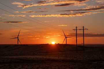 wind turbines at sunset