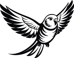 Budgerigar bird silhouette, parakeet line art, pet bird vector, minimal avian drawing, exotic animal illustration