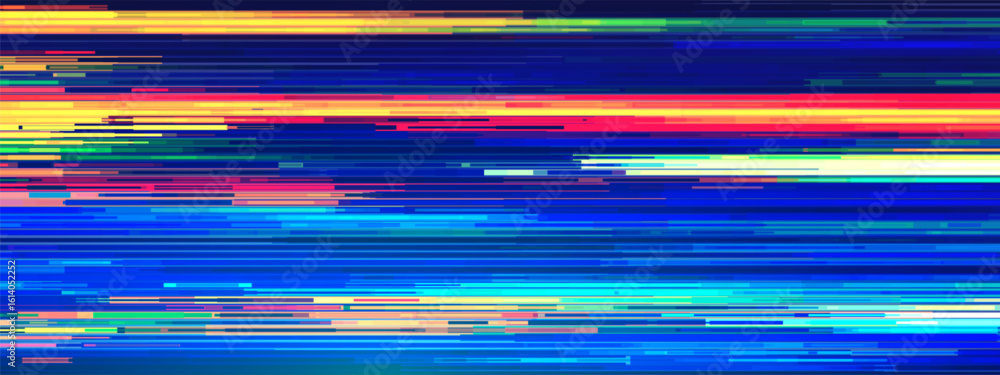 Poster cyberpunk glitch background with pixel screen effects and digital noise patterns. retro vhs static o