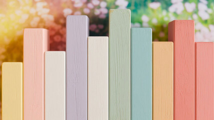 A charming, rustic background featuring vertical planks painted in a vibrant array of soft pastel rainbow colors