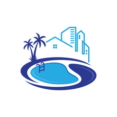 Metropolitan swimming pool concept abstract logo design template