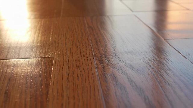 Shiny wood floor with sunlight reflection with background texture.