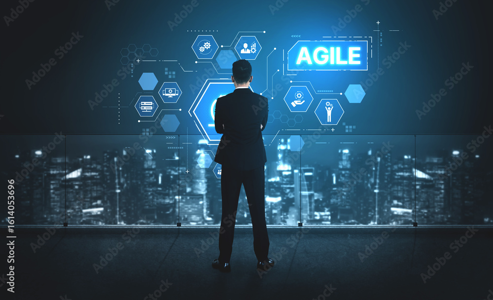 Poster agile project management using teams and agile planning for agile development. agile enables flexibi