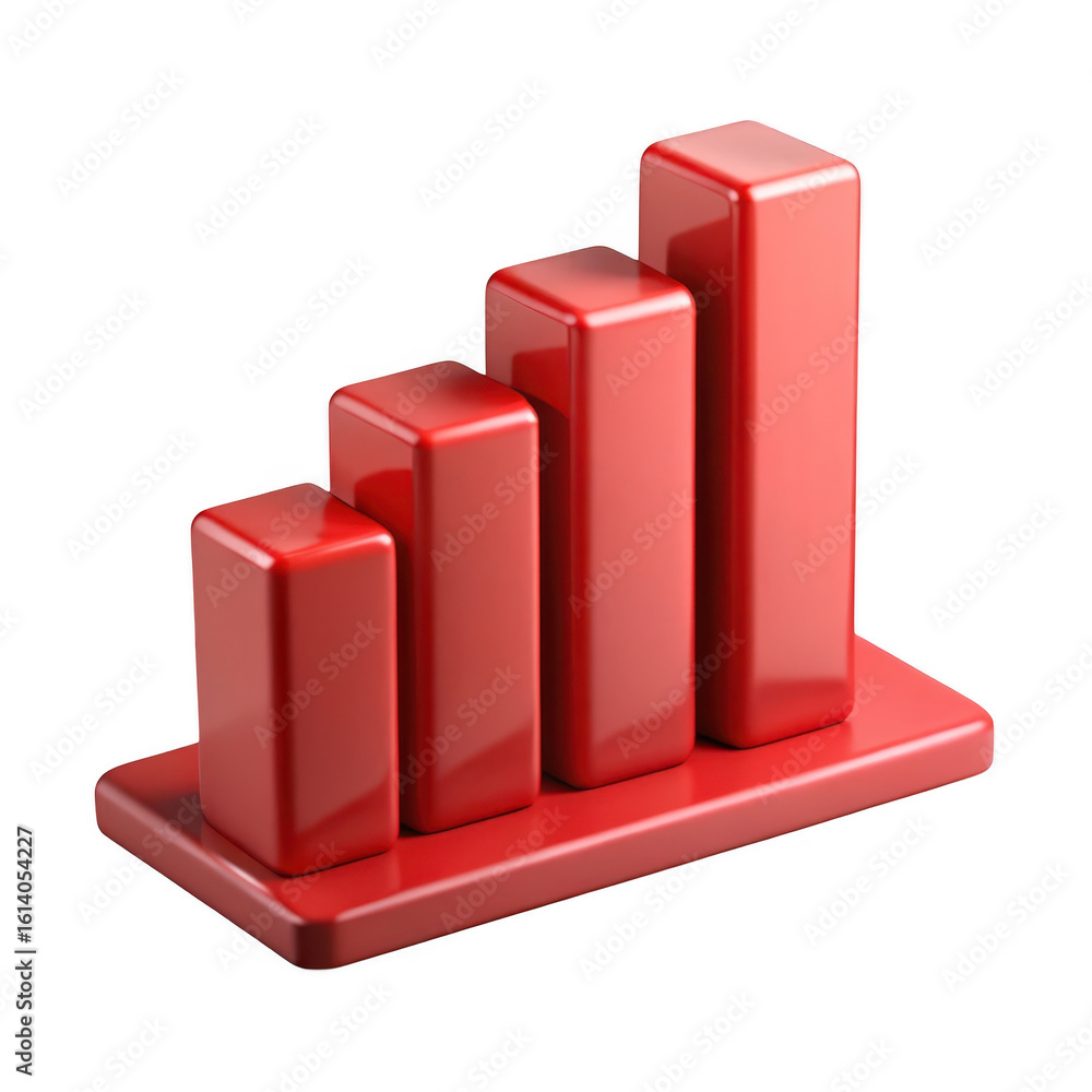 Poster red bar graph showing upward trend isolated on transparent background