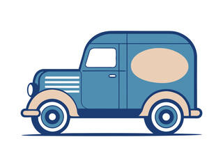 Vintage 1930s Delivery Truck Vector Illustration, Classic Rounded Corner Retro Truck Design, Old-fashioned Cargo Vehicle, Antique Transport Clipart, Retro Delivery Van Artwork
