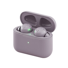 Wireless earbuds in their charging case, showing the concept of modern audio technology and design.