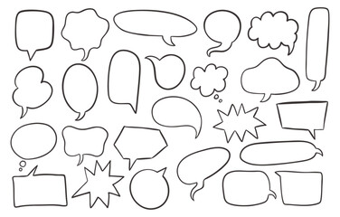 Fototapeta premium Doodle-style speech and thought bubbles. Vector set with cartoon clouds, frames, and chat boxes. Fun hand-drawn elements for communication, comics, and expressive design.