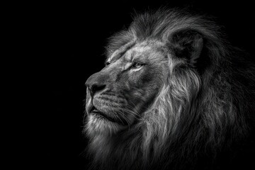 Majestic Black and White Lion Portrait Capturing the Essence of the King of the Jungle