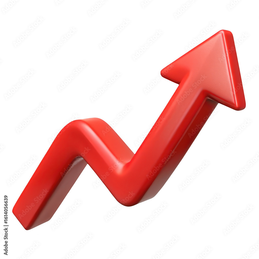 Poster red arrow graph showing upward trend isolated on transparent background
