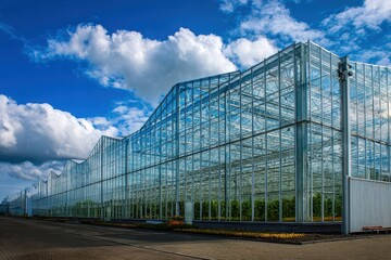 Obraz premium Vibrant Dutch Horticulture: Year-Round Fresh Produce and Blooms in Limburg's Modern Greenhouse Architecture