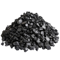 Pile of black coal chunks isolated on transparent background
