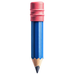 Short blue pencil with red eraser isolated on transparent background