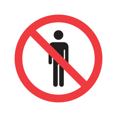 Vector icon of a “No Men Allowed” sign. Features a male figure inside a red prohibition circle. Ideal for signage, gender-specific restrictions, restrooms, or private zone notices.