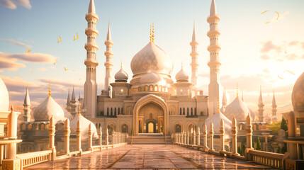 Obraz premium Grand Mosque under Moonlight – Calm and Peaceful Vibes