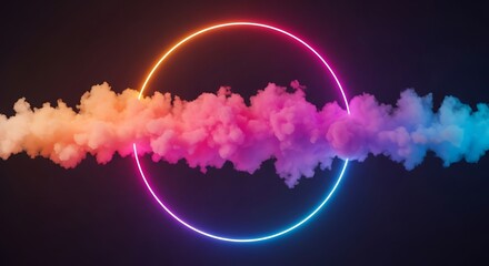Vibrant neon ring encircles colorful smoke cloud