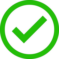 Green check mark vector icon in circle on transparent background, approval or confirmation symbol in flat minimalist design..