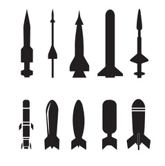  Missile bomb missile vector flat icon. Nuclear atomic warhead silhouette symbol