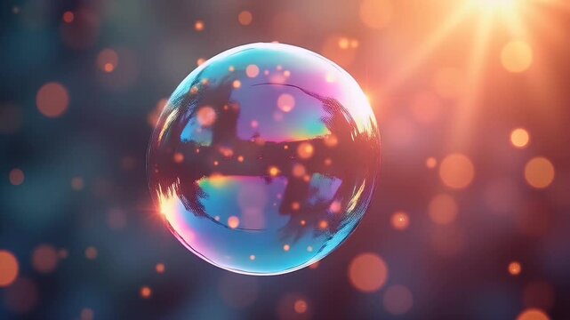 4K macro animation floating soap bubble reflecting soft rainbow light flares lens glow creating elegant transition overlay ideal dreamy edits magical motion