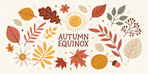 Obraz premium Abstract Autumn Equinox Card with Earth Tones and Sun Motif