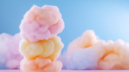 Fototapeta premium close-up of colorful cotton candy in soft pastel color background