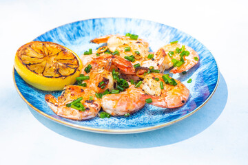 Jumbo Shrimp Scampi Sauteeing in Butter and Olive Oil