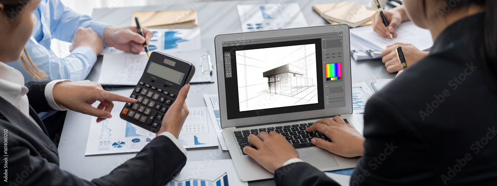 Poster business intelligence and data analysis concept. analyst team working on financial data analysis das