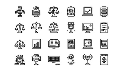 A diverse vector icon set for business, internet, travel, and banking services