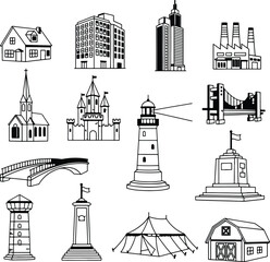 Silhouette cartoon landmark collection including buildings tower bridges vector illustrator