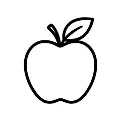 Apple Line Drawing Simple Black and White Illustration with Leaf on Stem