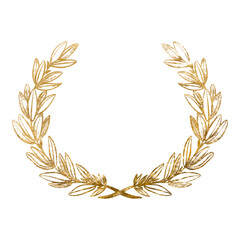 laurel wreath olive leaf wreath golden lines illustration decorative sketch, vintage style, hand drawn on transparent background. © 7nov.studio