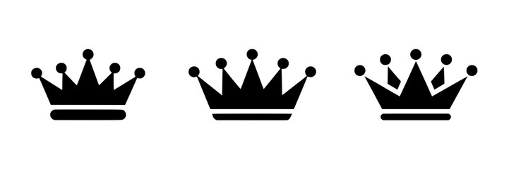 Three Simple Black Crown Illustrations: Elegant Vector Icons for Royalty, Success, and Achievement