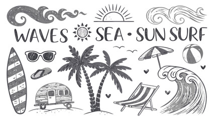 set of summer beach elements