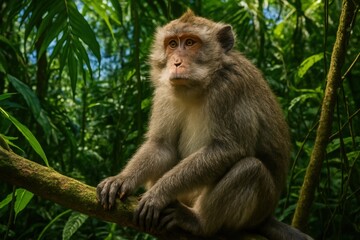 Obraz premium Wild monkey sitting in the deep rainforest jungle in natural habitat
