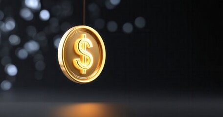 Glowing dollar coin representing financial prosperity and stability