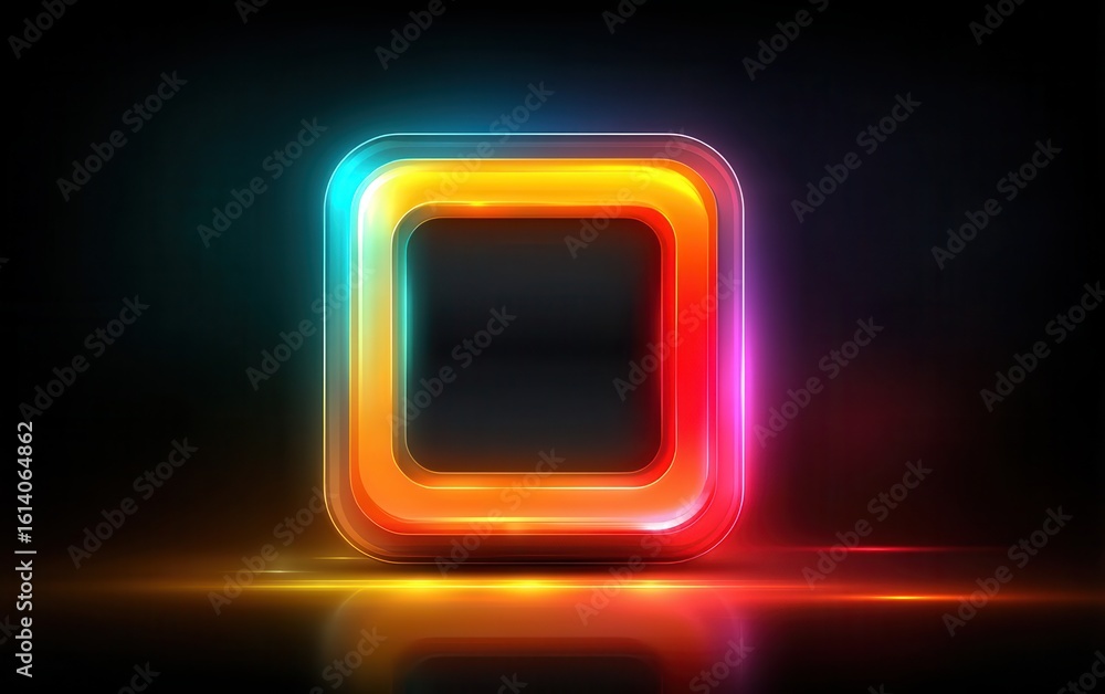Poster glowing multicolored square frame with gradient neon effects